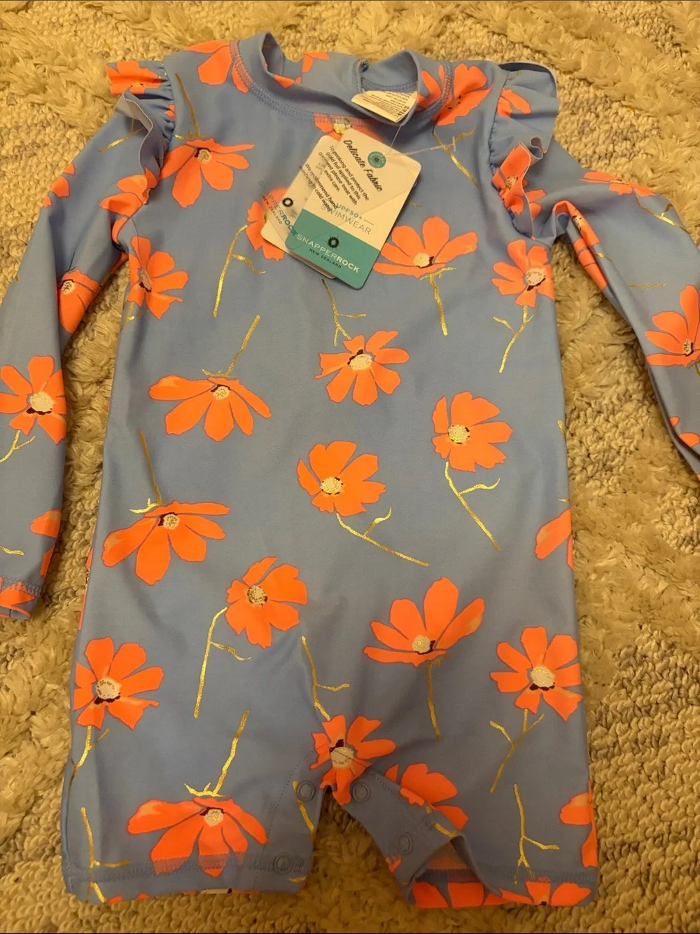 Snapper Rock Blue Long-Sleeve Rashguard with Orange Floral Print